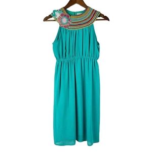 JUDITH MARCH Teal Embroidered Boho Dress in Size Small